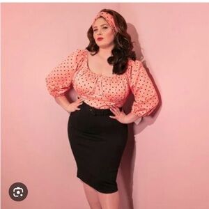 Vixen by Micheline Pitt Polka Dot Daydream Wiggle Dress - Peachy Pink. Size 2X